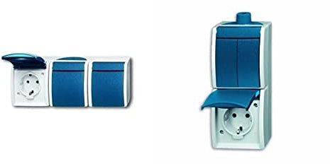 Busch-Jaeger 2300/3EW-53 SCHUKO Steckdose 3fach grau/blaugrün 2300/3 EW-53 & BUSC Kombination 2601/5/20EW-53-503 Serien/Steckdose