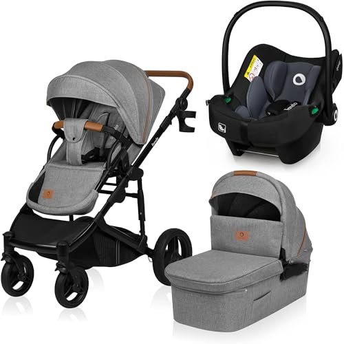 LIONELO Mari Tour 3-in-1 Kinderwagen bis 22kg Kombikinderwagen Tragewanne Kinderautositz verstellbare Rückenlehne 5-Punkt-Gurt geländegängige 360° Räder Dämpfung Verdeck XXL Buggy
