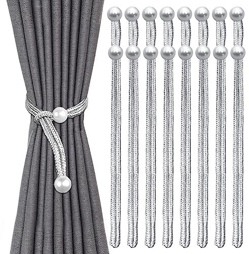 8 Stück Vorhang Raffhalter, 44cm Raffhalter für Vorhänge, Gardinen Raffhalter, Grau Vorhang Halter, Baumwoll Handstrick Vorhanghalter für Home Office Fensterdekoration Outdoorvorhänge Dekorativ