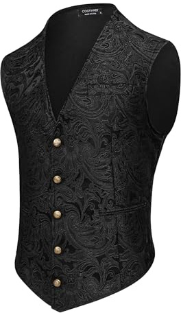 COOFANDY Herren-Smoking-Weste mit Paisleymuster, viktorianischer Steampunk, Gothic, Anzugweste, schmale Passform, V-Ausschnitt
