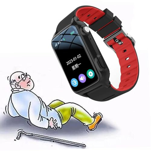 X&Z-XAOY Sturzalarmgeräte Für Ältere Menschen Intelligente Uhr Für Senioren wasserdichte Telefonuhr Mit GPS, SOS, HD-Videoanrufe - Geschenke Für Eltern Und Senioren (Color : Red)