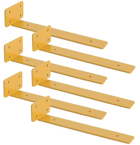 Riuog Robuste Regalhalterungen, schwebende unsichtbare L-Regalhalterungen, industrielle Metall-Regalhalterung, Hardware-Stützen, Halterungen für Regale (Gold, 24,9 cm), 6 Stück