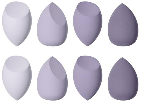 Carehabi Makeup Sponge, 8 Pieces Beauty Blender for Foundations, Powder Liquids etc., Face Sponge in 3 Shapes (Purple)