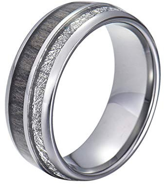 Bishilin Freundschaftsringe Herren Edelstahl, Ring Personalisiert 8MM mit Metallfolie und Holz Bandring Gr.54 (17.2), Partnerringe Männer Ringe Nickelfrei Silber
