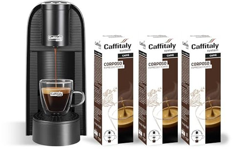 Caffitaly, Macchina da Caffè Volta Nera, 30 Capsule di Caffè Corposo Incluse, per Macchine Originali Caffitaly, Ideale per Preparare Diversi Tipi di Espressi e Bevande Calde