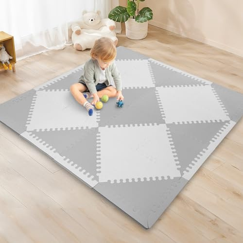 Funsland Tapis de jeu puzzle pour bébé 32 pièces – Tapis d'éveil pour bébé en mousse EVA antidérapant sans substances nocives 127 x 127 cm Tapis de jeu pour enfants pour intérieur/extérieur/clôture