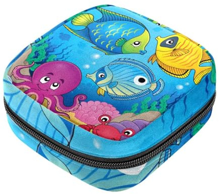 Octopus Fish Sea First Period Kit für Mädchen, Tampon-Slipeinlagen, Menstruations-Geldbörse, Stillunterlagen-Halter mit Reißverschluss, hygienischer Serviettenbeutel-Organizer