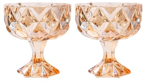 bainuote Eisbecher Glas Set Dessertschale auf Fuß 2er Eisschalen Dessertschalen Blei Frei Eisschale Glas Ice Cream Cups 280ml Eis Gläser Glasschalen Dessertgläser, Bernstein, Spülmaschinenfest