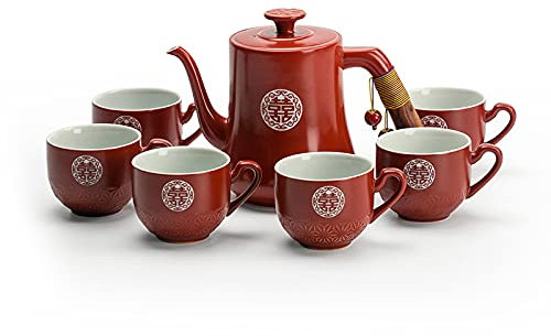 LFNXOVXF Set da tè in Porcellana Set di Tazze da caffè in Stile Cinese Servizio da tè per Adulti Set da tè pomeridiano Vintage Regalo di Nozze
