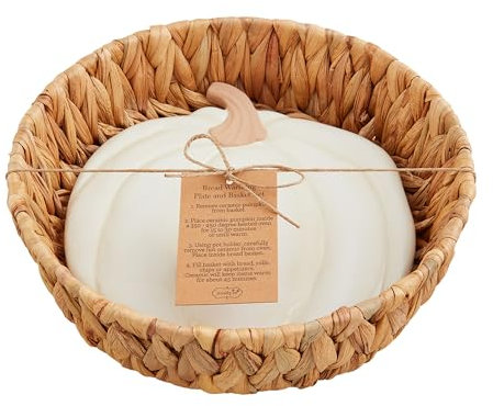Mud Pie Gather Brot-Wärmestein-Set, Untersetzer, 11,4 x 20,3 cm Durchmesser, Weiß