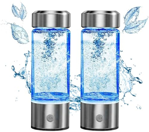 Bouteille Riche en Hydrogène Eau Portable, 430ML Générateur D'hydrogène en 3 Minutes Anti Âge, USB Bouteille d'eau Sans Fil, Fabricant D'eau D'hydrogène, pour Voyages, Maison,Bureau (2 Pièces)