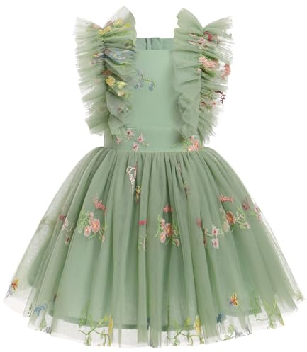 FYMNSI Kids Girls Tutu Tulle Princess Dress Ruffle Sleeve A-line Wedding Guest Birthday Party Outfits for 3-10 Years