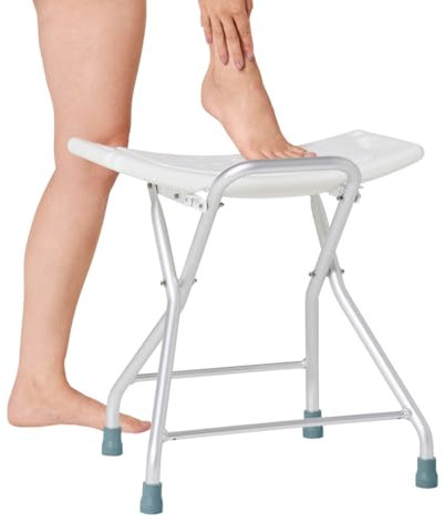 Duschhocker, höhenverstellbar, rutschfest, abfließend, Sitzfläche gewölbt, für Dusche und Badewanne, weiß (12623)