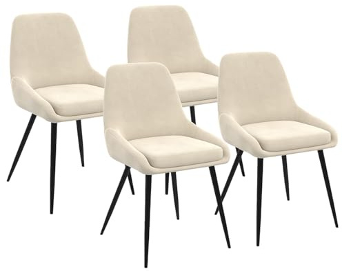 IDMarket - Lot de 4 chaises THALYA en Velours Beige avec accoudoirs
