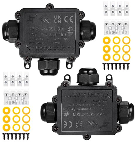 3 Wege-Abzweigdosen Wasserdichter IP68 3-Fach-Anschlussdose für Outdoor Erdkabel Klemmdose Abzweig Dose Kabelanschlußdose Verteilerdose, T-Form Kabelverbinder Ø 4mm-14mm (2)