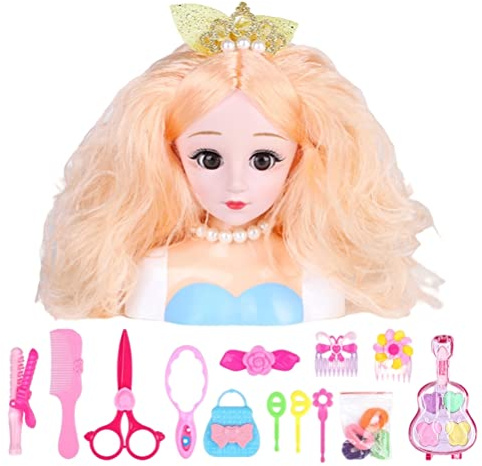 Zisemeil Kids Hairdressing Makeup Doll Head 25Pcs Hair Styling Model Doll Makeup Doll Head Toys (B)