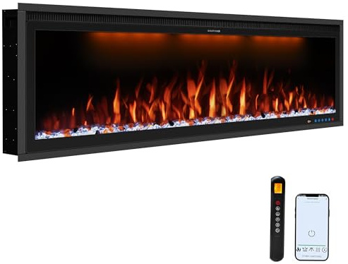 Benrocks 42'' WiFi-Enabled Electric Fireplace Insert - Smart Control, 507 Color Combinations, Smart Fireplace Heater, Timer, Logs & Crystals Included