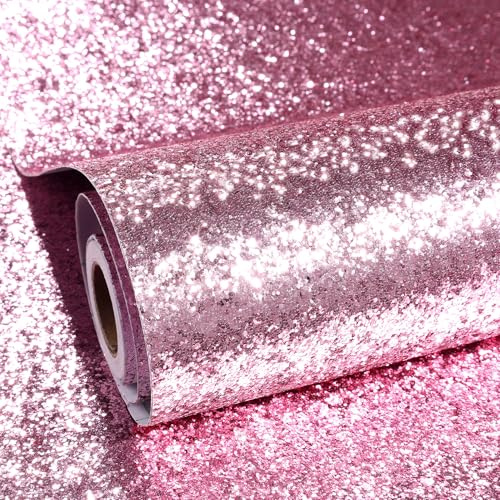 ReWallpaper Klebefolie Rosa Glitzer Tapete Selbstklebend Kinderzimmer Mädchen 40CMx3M Dicke Tapete Glitzer Pailletten Dekorfolie für Möbel Wand Glitzerfolie Selbstklebend Rosa Deko Geburtstag