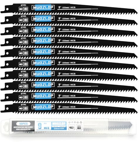 MUOZLOP10 Pack 225mm Säbelsägeblätter Set，6 TPI Sägeblätter für Säbelsäge，für Holz Säbelsägeblätter (10, 6TPI,225mm)