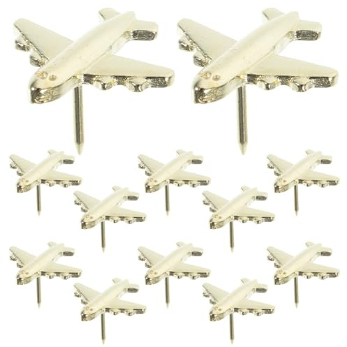 DIYEAH 12 Stück Metall Flugzeug Pinnnadeln Gold Für Pinnwand Korkwand Karten Und Foto Büro Schule Zuhause | in Flugzeugform FüR Korkbrett Foto Wand Reisepinnwand BüRo Schule Und Zuhause