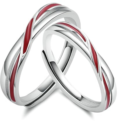 Oryvandel Anello Filo Rosso del Destino Coppia in Argento 925 Regolabile, Anelli Fedi Nuziali Promessa per Lui e Lei, Regalo Donna Uomo per San Valentino, Anniversario e Fidanzamento