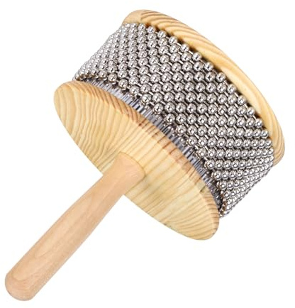 sourcing map Wooden Cabasa Percussion 5.3 Music Hand Shaker Musical Instrument with Metal Beads for Band Music Education Party Performance (Wood Color)