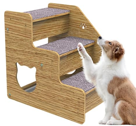 Rampa para perros para cama - Escalera de madera de 3 niveles y rampa para perros pequeños, gatos viejos, escalera portátil para perro/gato, estructura de madera para sofá de cama alta