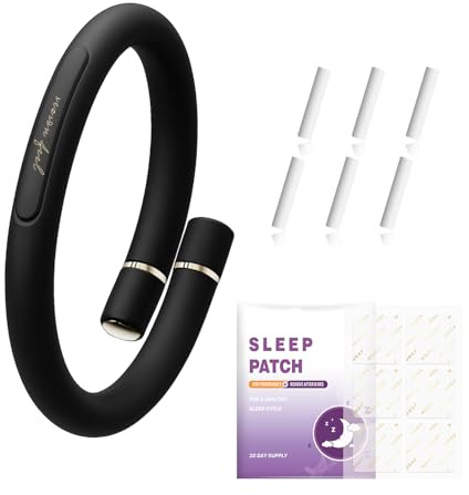Bracelet Aromatique Rechargeable aux Huiles Essentielles - 6 Recharges Incluses (2/Paquet + Patchs Sommeil) - Parfum Frais d'Agrumes pour Enfants et Adultes