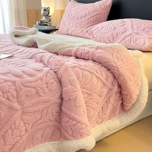 Chickwin Coperta Flanella,Coperta Plaid Sherpa Calda Invernale 7 TOG Copriletto Microfibra Morbida Confortevole per Letto Divano, Singolo Matrimoniale Una Piazza e Mezza (Rosa,180x200cm)