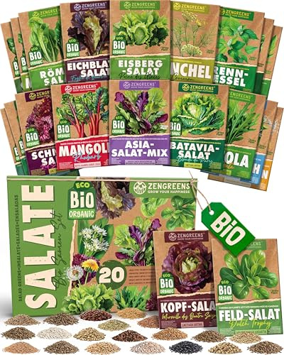 ZenGreens® - Set di Semi di Insalate Miste bio (20 pezzi) - 20 Semi di Insalate Miste per Coltivazione Facile in Giardino, Balcone o Serra - Semi da Piantare - Sementi