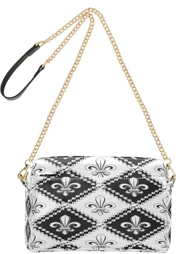 HMZXZ Sac à bandoulière géométrique fleur de lys pour femme, sac à main en cuir, petit sac à main à bandoulière, motif noir et blanc