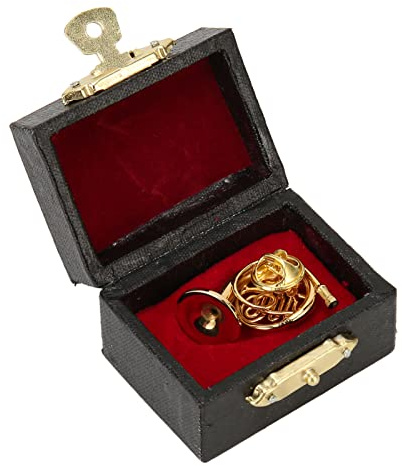 Bonbela Mini-Waldhorn, Miniatur-Musikinstrument, Winzige Messing-Nachbildung, Metall-Mini-Horn-Modell mit Aufbewahrungsbox für Musikliebhaber, Kindergeschenk