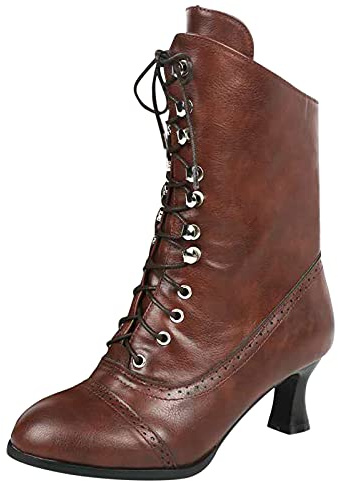 Womens Kitten Heel Ankle Boots Womens Lace Up Boots Retro Walking Boot Vintage Victorian Boot Pointed Toe Ankle Booties Bridal Wedding Booties Vintage Gothic Bootie Bristish Style Walking Bootie