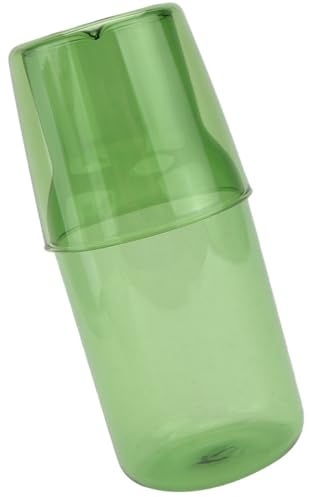 HOODANCOS Jarra de Vidrio Transparente 500 Ml para Dormitorio Vaso de Té Resistente al Calor Color Verde Hierba Jarra Práctica para Agua Doméstica y Mesa de Noche