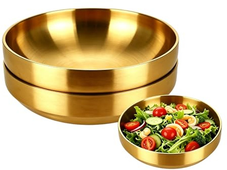 Tutamaz Stor salladsskål med dubbelvägg i rostfritt stål, värmeisolerad, brännskydd, sopptallrikar Bibimbap, serveringsskålar, krukskålar för sallader, ris, spannmål, godis, frukt