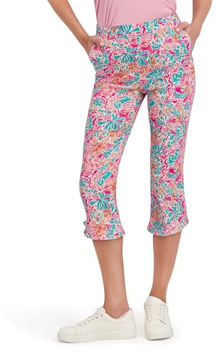 Stella Parker Women's Pull-On Ruffle Hem Crop Pant – UPF 50+, Stretch Fabric, Front & Back Pockets, Magical Floral, X-Large