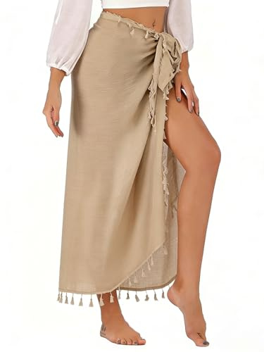 Koerye Pareo de Playa Talla Grande Mujer Falda Pareo Boho Chic Cover Up Elegante para Vacaciones y Salida de Baño Caqui