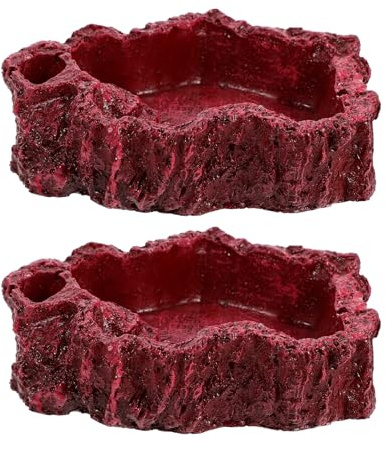 Kichvoe Cuenco de Alimentación para Reptiles 2 Piezas, Plato de Agua de Resina Rojo para Tortugas, Serpientes y Lagartos, Comedero Práctico para Terrarios y Mascotas Pequeñas