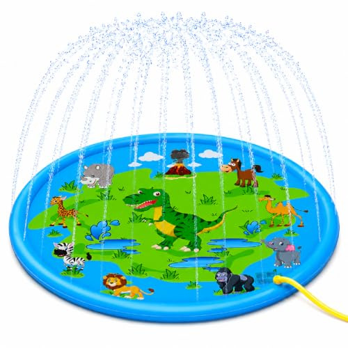 XIMEY Tapis d'eau Enfant, Jeux d'eau d'Exterieur pour Enfant et Hund, Splash Pad Anti Dérapant, Tapis de Jeu d'eau avec Arroseur, Jeux Exterieur Été Jardin Piscine (C, 170cm)