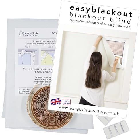 Easyblinds Easynight Premium blackout blind, thermal, self-adhesive attachments, OEKO-TEX fabric, WHITE, cut to any shape/size up to 100x135cm, Full Blackout, Easy To Use, Temporary Or Permanent