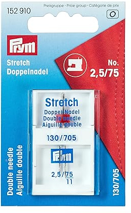 Prym 152910 Doppel-Nähmaschinennadel Stretch, 130/705, 75/2,5mm, silberfarbig, No. 75