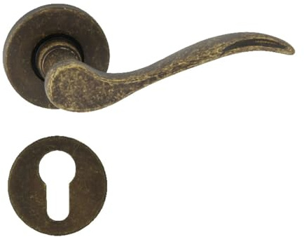 domino Türgriff Drückergarnitur PZ-Profilzylinder Set Rund-Rosette Türklinke für Bürotür, Kellertür & Innentür Türbeschläge aus Messing Bronze Antik Türdrückergarnitur VENUS-R M75