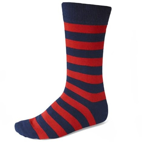 tiemart Men's Socks, One Pair (Red and Navy Striped)