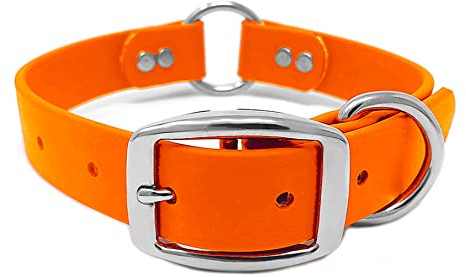 Regal Dog Products Medium Orange Dog Collar with Heavy Duty Double Buckle & D Ring | Vinyl Coated, Custom Fit, Adjustable Biothane Dog Collar Chew Resistant Waterproof Center-Ring Collar for Dogs