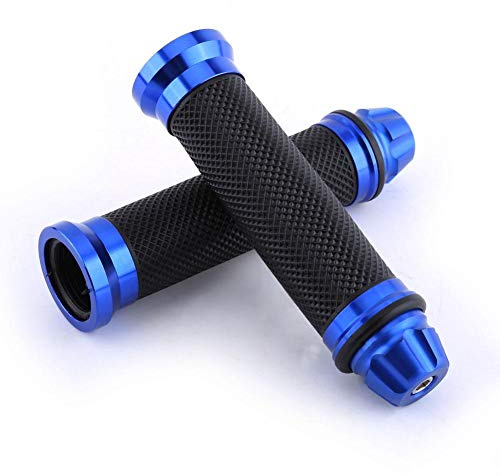 Keenso Motorradlenker Handgriff Abdeckung, 1 Paar Universal Motorrad CNC Aluminium Gummi Lenker Handgriffe für 7/8 Zoll Lenker (Blau)
