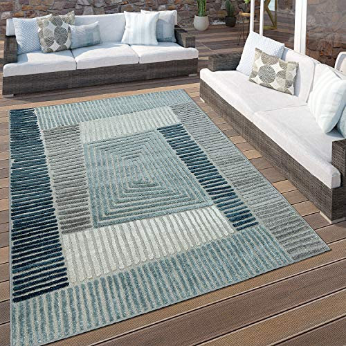 Paco Home In- & Outdoor Terrassen Teppich Geometrisches Design Pastell Türkis Grau Creme, Grösse:160x230 cm