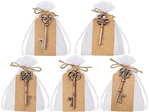 GoMaihe Clave Abrebotellas 50Pcs 5 Estilos de Retro con Bolsa Transparente, Etiqueta de Regalo, Decoración de Mesa de Boda Cumpleaños, Detalles Boda para Invitados