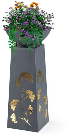 Hoberg Jardinière LED Gingko Laisse en Optique béton | Jardinière Amovible (Ø 34cm) adaptée à l'intérieur et à l'extérieur | Eclairage intégré, minuterie 6h, sans Fil | [23 x 23 x 70 cm]
