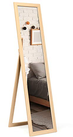 Costway Miroir Pleine Longueur sur Pied 155 cm x 37 cm, Rectangulaire pour Chambre, Salon et Entrée (Naturel)