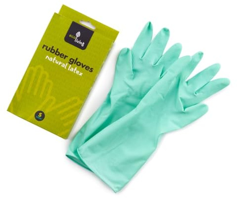 ecoLiving Natural Latex Rubber Gloves – NO Plastic Rubber Household Gloves - Dishwashing Reusable Gloves -Kitchen Cleaning Gloves - Comfortable Wash Gloves Vegan & Biodegradable (Small, Yellow)